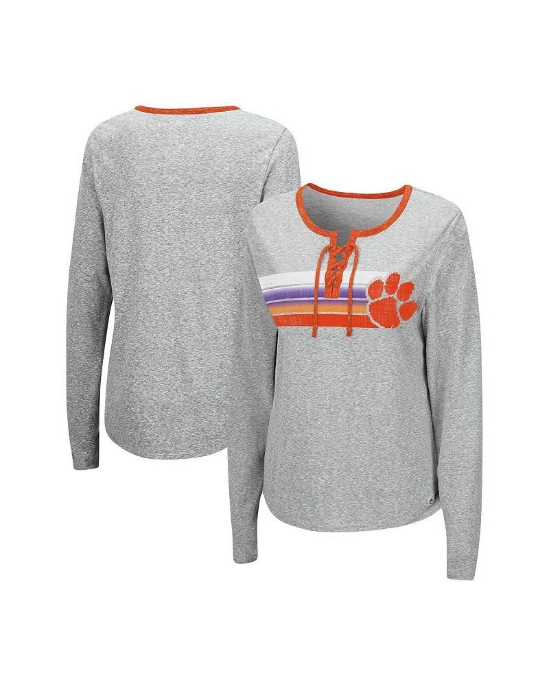 Women's Heathered Gray Clemson Tigers Sundial Tri-Blend Long Sleeve Lace-Up T-shirt Heathered Gray $29.99 Tops