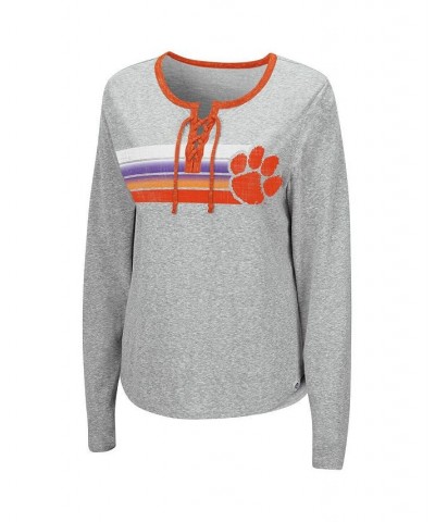 Women's Heathered Gray Clemson Tigers Sundial Tri-Blend Long Sleeve Lace-Up T-shirt Heathered Gray $29.99 Tops