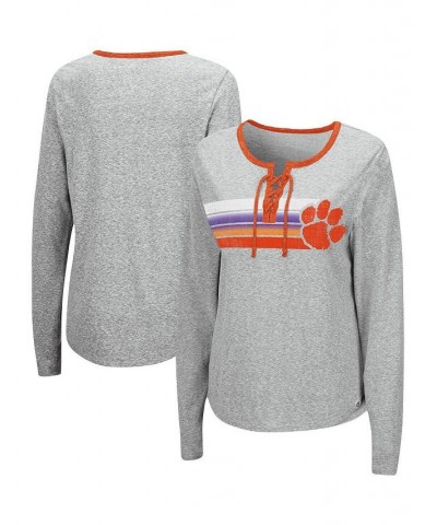 Women's Heathered Gray Clemson Tigers Sundial Tri-Blend Long Sleeve Lace-Up T-shirt Heathered Gray $29.99 Tops