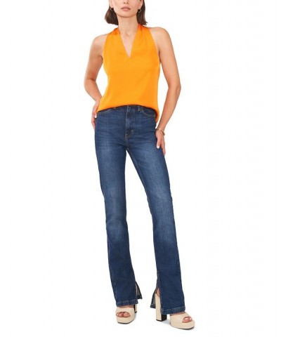 Women's V-neck Halter Top Orange $36.34 Tops