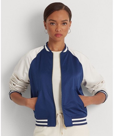 Women's Satin Bomber Jacket French Navy/mascarpone Cream $125.55 Jackets