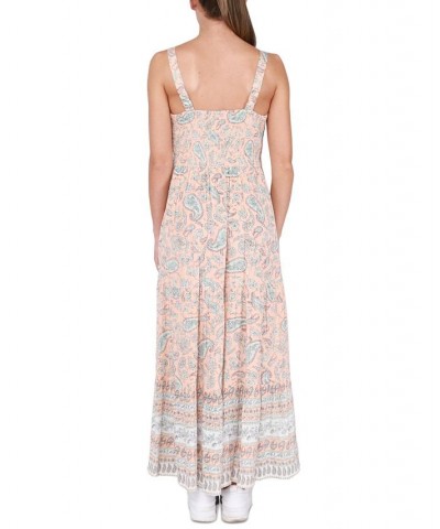 Women's Sleeveless Smocked-Detail Tiered Maxi Dress Peach Paisley $19.23 Dresses