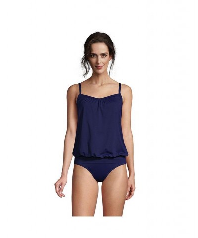 Women's Long Blouson Tummy Hiding Tankini Swimsuit Top Adjustable Straps Deep sea navy $50.19 Swimsuits