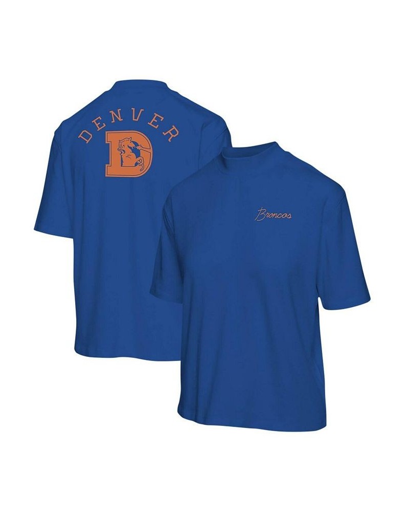 Women's Royal Denver Broncos Half-Sleeve Mock Neck T-shirt Royal $26.21 Tops