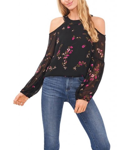 Women's Floral Cold Shoulder Blouse Rich Black $45.54 Tops