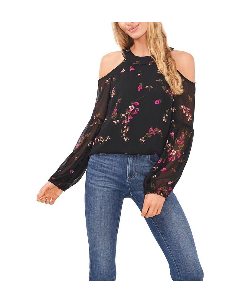 Women's Floral Cold Shoulder Blouse Rich Black $45.54 Tops