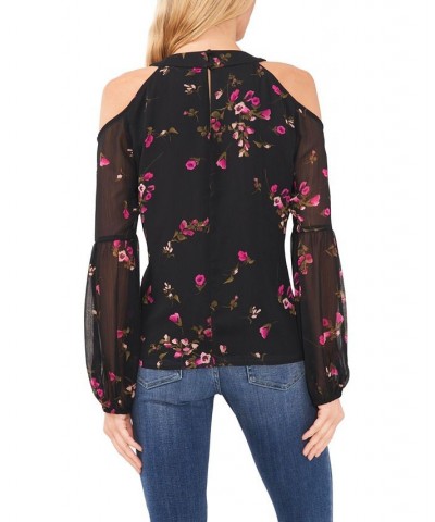 Women's Floral Cold Shoulder Blouse Rich Black $45.54 Tops