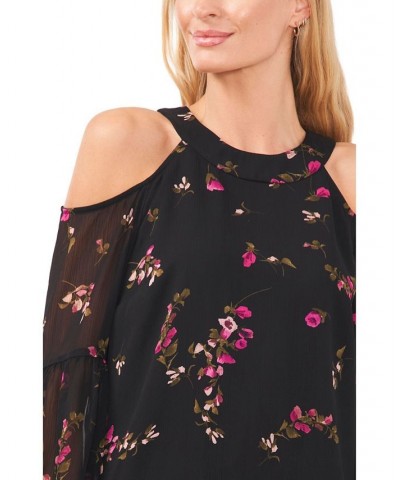 Women's Floral Cold Shoulder Blouse Rich Black $45.54 Tops