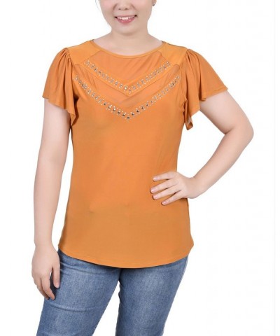 Petite Studded Short Flutter Sleeve Top Inca Gold $12.30 Tops