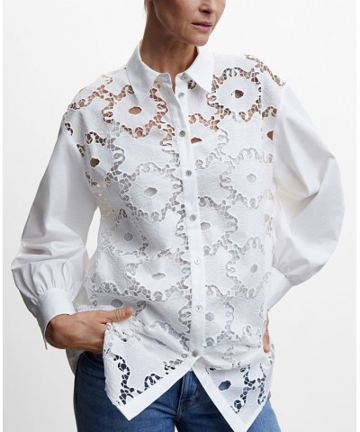 Women's Embroidered Cotton Shirt White $36.00 Tops