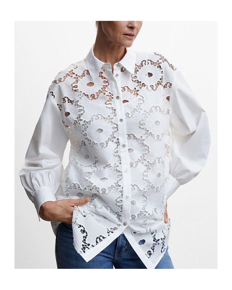 Women's Embroidered Cotton Shirt White $36.00 Tops