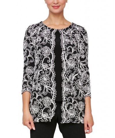 Women's Embroidered Layered-Look Scoop-Neck Top Black White $84.50 Tops