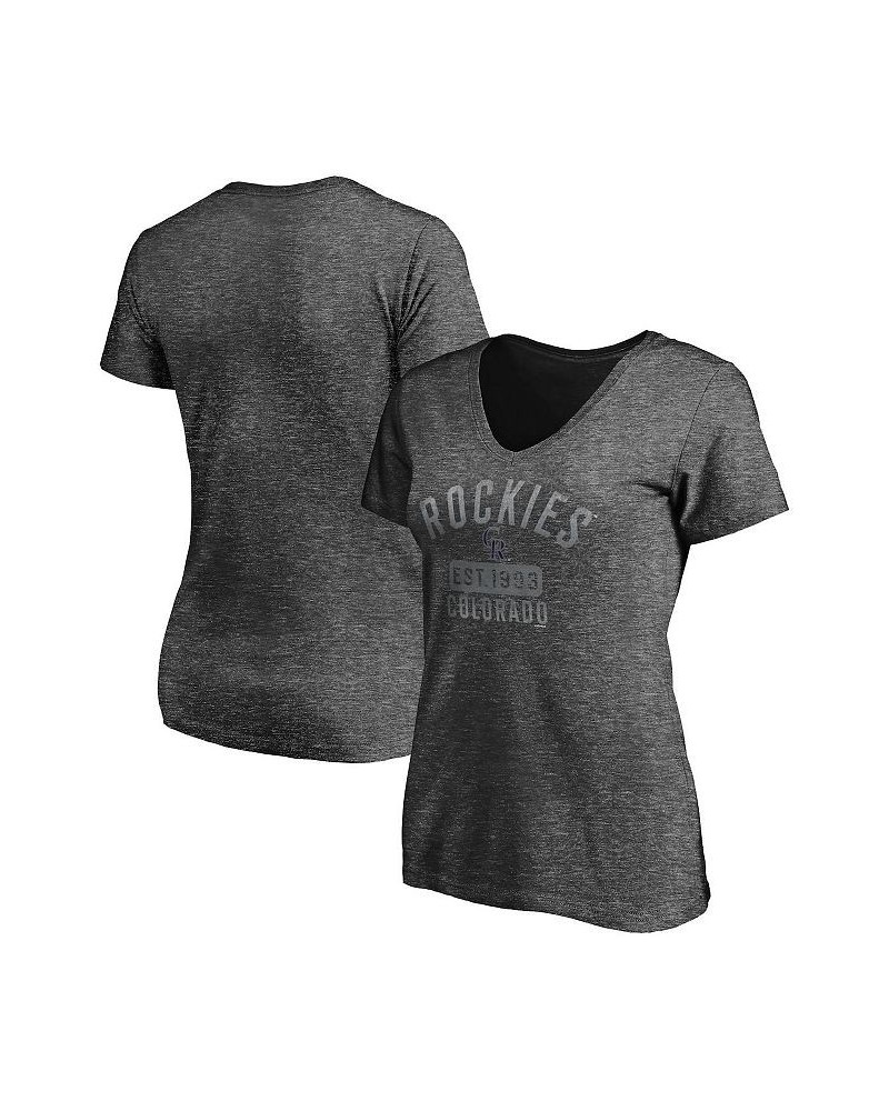 Women's Heather Charcoal Colorado Rockies Old Time Favorite V-Neck T-shirt Heathered Charcoal $21.19 Tops