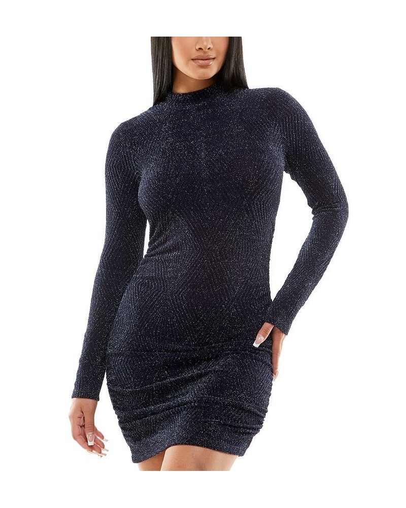 Juniors' Glitter Long-Sleeve Mock-Neck Dress Navy $16.14 Dresses