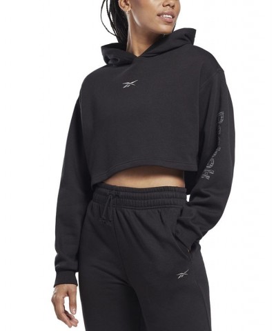 Women's Modern Safari Cropped Cover-Up Hoodie Black $25.37 Sweatshirts