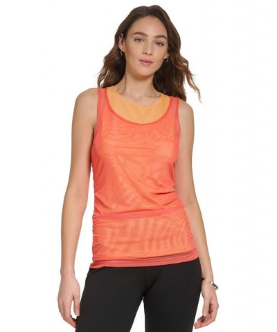 Women's Mesh-Detail Crewneck Sleeveless Tank Top Orange $49.50 Tops