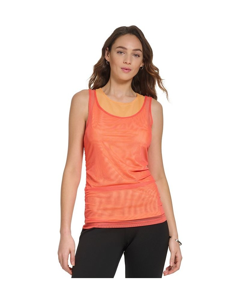 Women's Mesh-Detail Crewneck Sleeveless Tank Top Orange $49.50 Tops