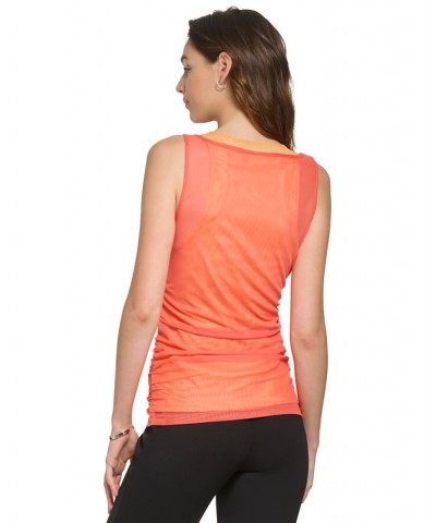 Women's Mesh-Detail Crewneck Sleeveless Tank Top Orange $49.50 Tops