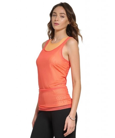 Women's Mesh-Detail Crewneck Sleeveless Tank Top Orange $49.50 Tops