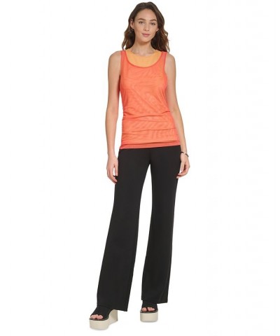 Women's Mesh-Detail Crewneck Sleeveless Tank Top Orange $49.50 Tops