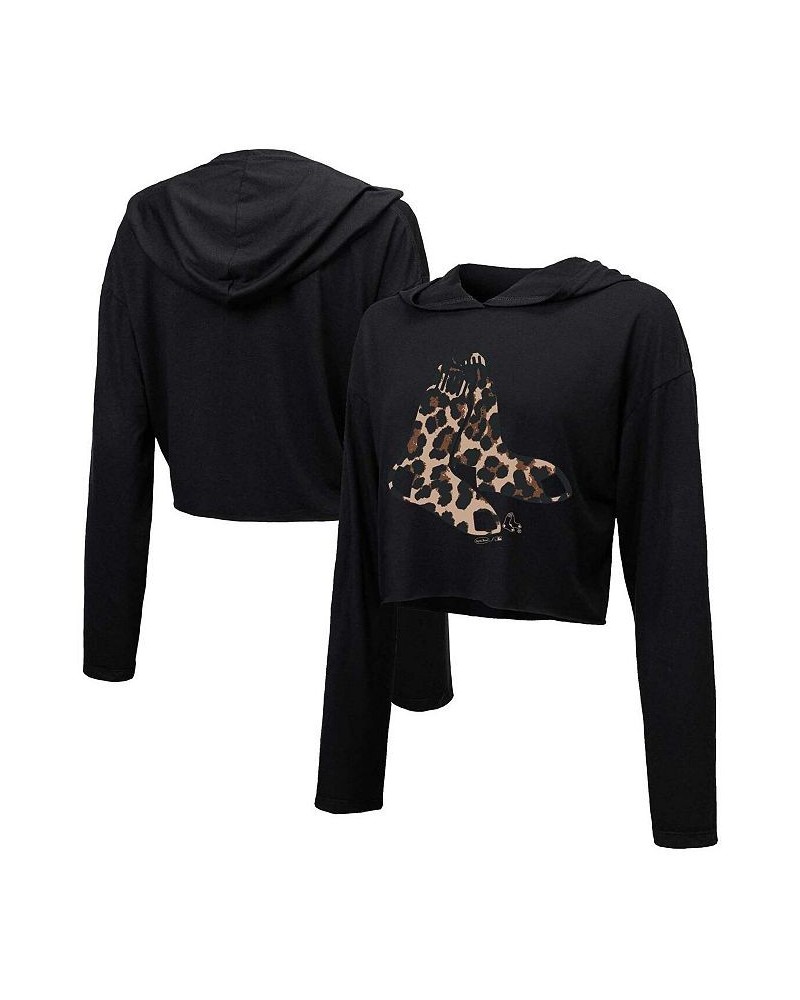 Women's Threads Black Boston Red Sox Leopard Cropped Hoodie Black $29.40 Sweatshirts