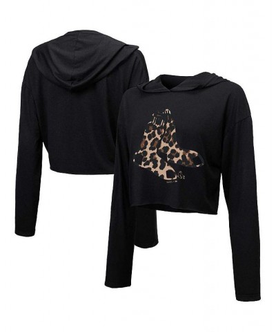 Women's Threads Black Boston Red Sox Leopard Cropped Hoodie Black $29.40 Sweatshirts