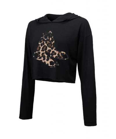 Women's Threads Black Boston Red Sox Leopard Cropped Hoodie Black $29.40 Sweatshirts