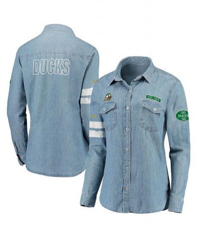 Women's Denim Oregon Ducks Patches Long Sleeve Shirt Denim $36.00 Tops