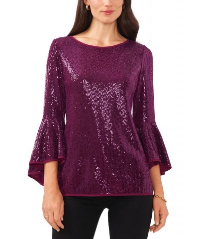 Metallic Knit Flutter Sleeve Top Red $12.20 Tops