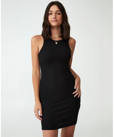 Women's Rib Racer Mini Dress Black $25.19 Dresses