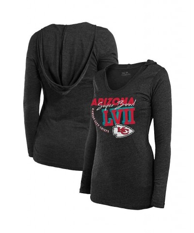 Women's Threads Black Kansas City Chiefs Super Bowl LVII High Tide Tri-Blend V-Neck Long Sleeve Hoodie T-shirt Black $29.90 Tops