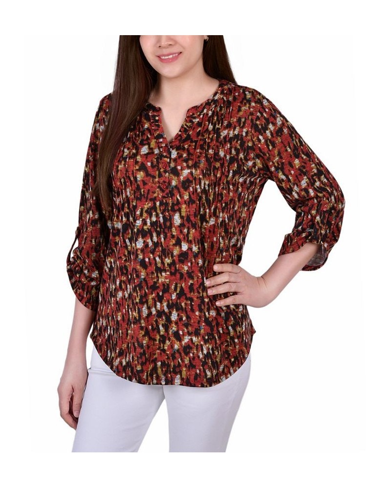 Petite Size 3/4 Roll Sleeve Top Red Black Abstract $17.16 Tops