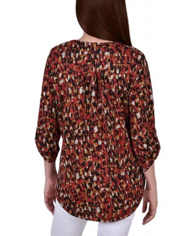 Petite Size 3/4 Roll Sleeve Top Red Black Abstract $17.16 Tops