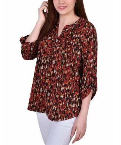 Petite Size 3/4 Roll Sleeve Top Red Black Abstract $17.16 Tops