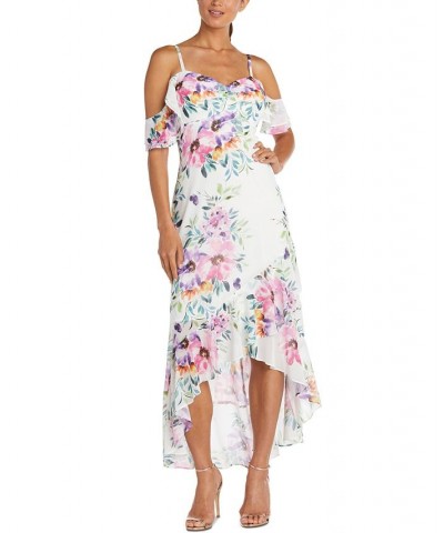 Cold-Shoulder High-Low Gown White Floral $41.28 Dresses