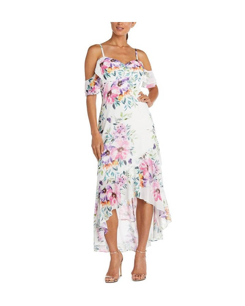 Cold-Shoulder High-Low Gown White Floral $41.28 Dresses