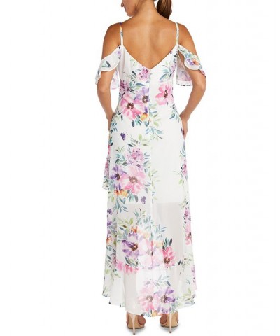 Cold-Shoulder High-Low Gown White Floral $41.28 Dresses