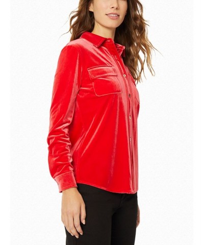 Women's Stretch Velour Utility Blouse Bordeaux $32.85 Tops