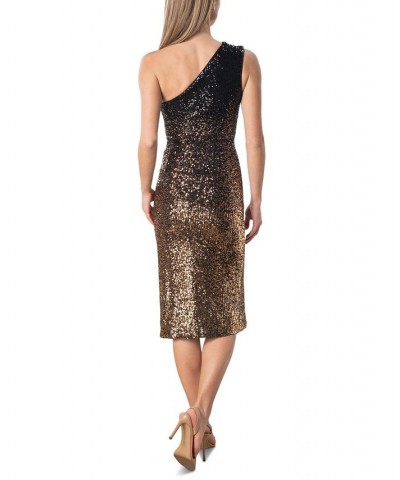 Women's One-Shoulder Sequined Midi Dress Gold Multi $88.44 Dresses