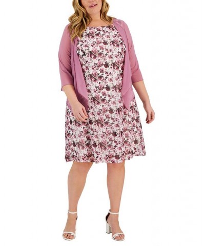 Plus Size Mesh Jacket and Printed Sleeveless Dress Ivory $47.96 Dresses